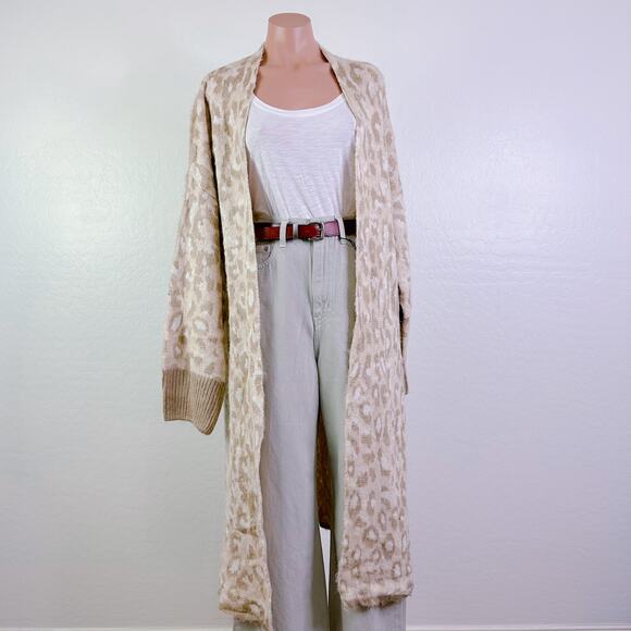 Topshop Leopard Animal Print Longline Open Front Cardigan Duster Tan Cream 4 6 - Picture 11 of 11